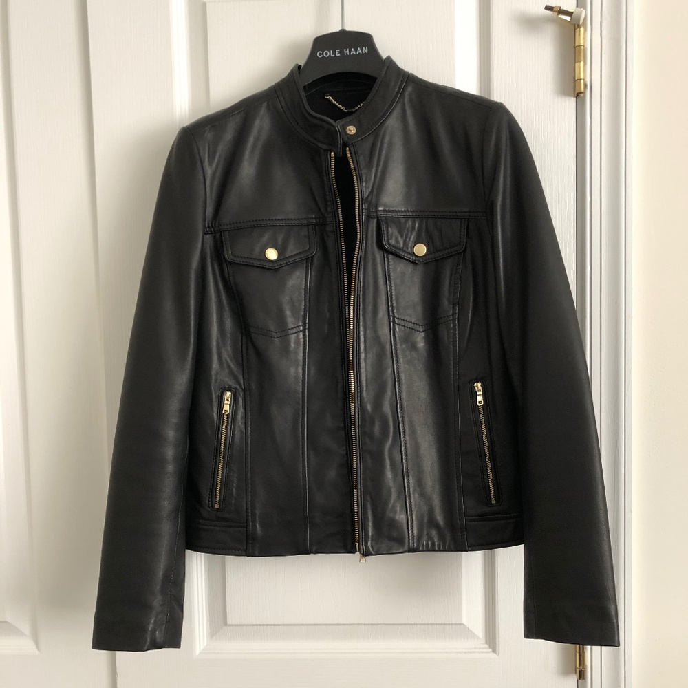 Cole Haan Black Leather Racer Jacket